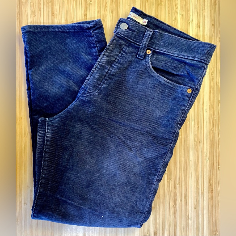 LEVI Wedgie Straight Blue Corduroy Pants Size 30